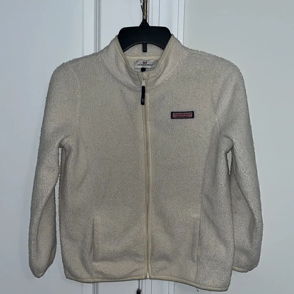 Youth off white vineyard vines Martha’s Vineyard fleece full zipper whale jacket